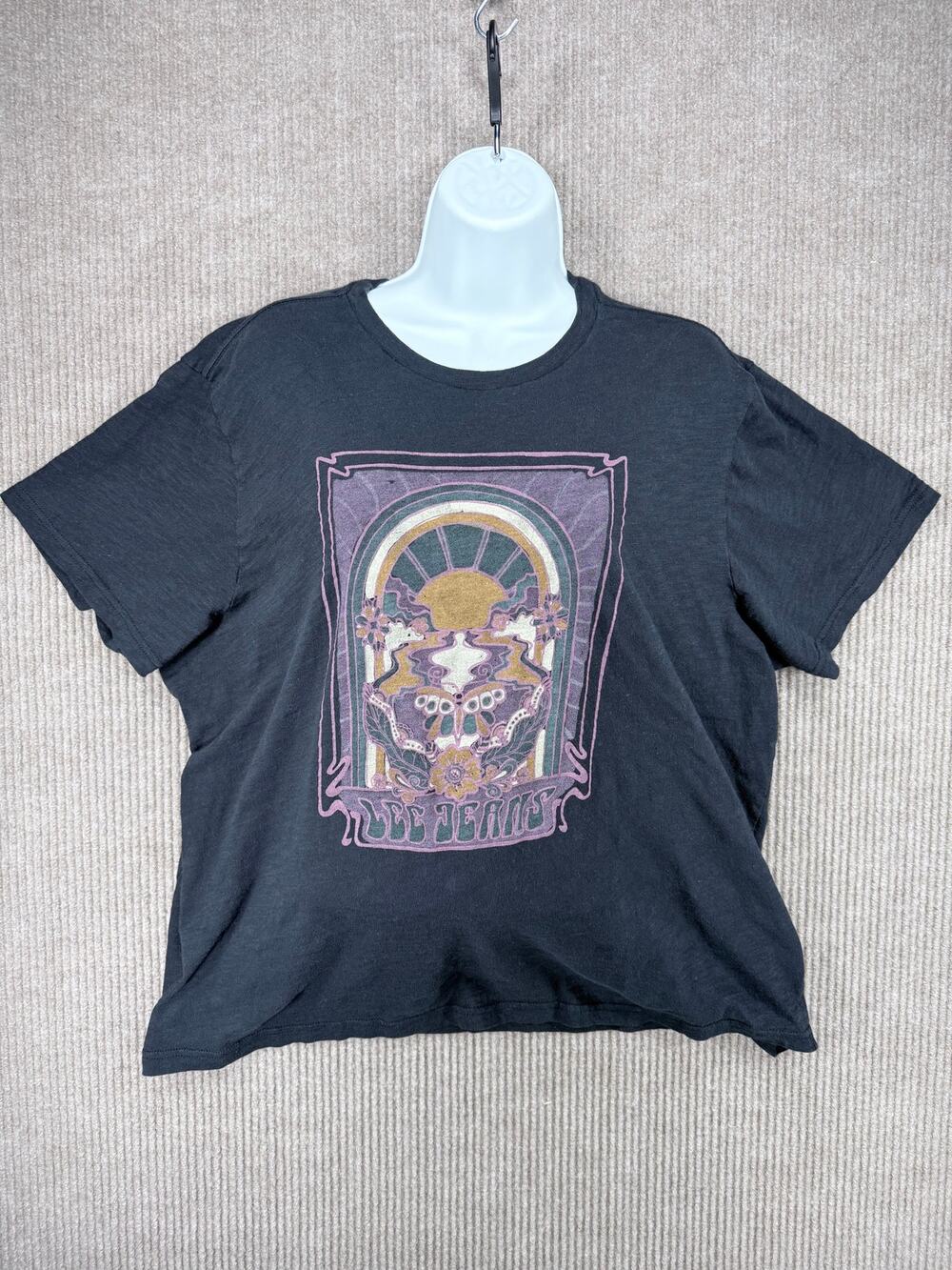 Lee Jeans Womens Graphic T Shirt XXL Charcoal Gray Art Nouveau Skull Cotton